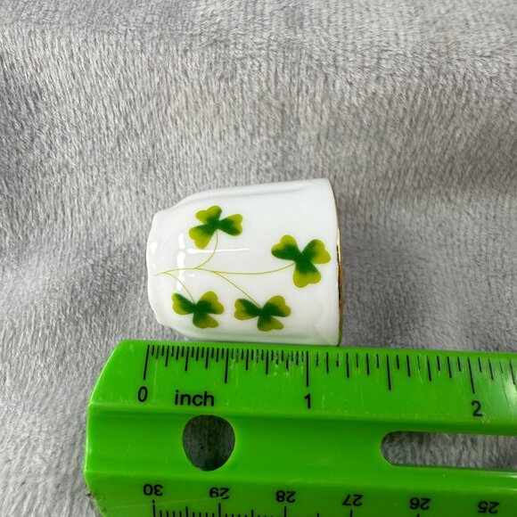 Shamrock Clover Pattern MINIATURE Creamer Cup & Saucer Set Gold Tone Trim - Picture 9 of 16